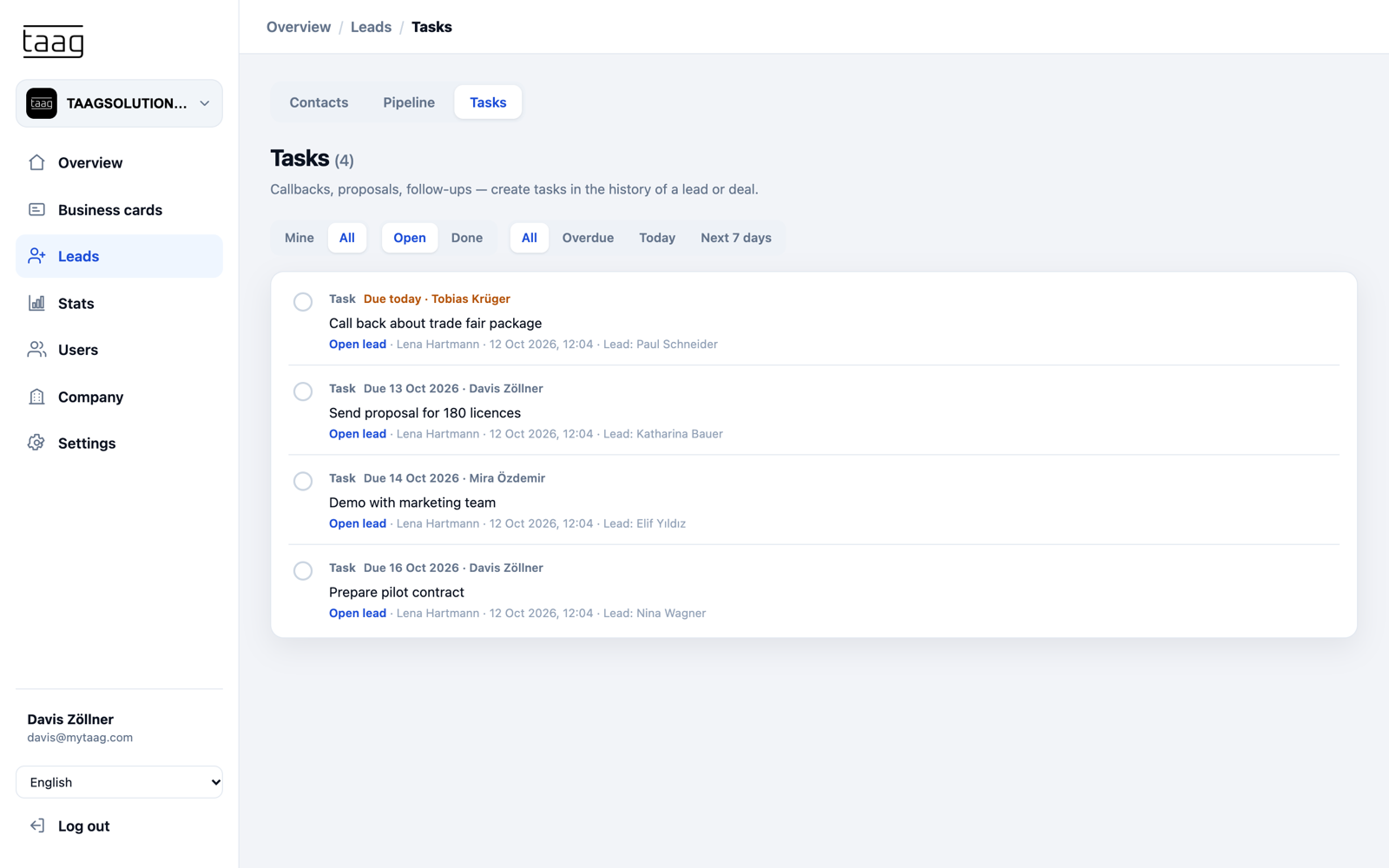 Task list with due dates and owners